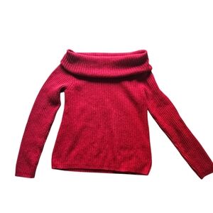 Ralph Lauren off the‎ shoulder wine red wool angora rabbit hair sweater size L